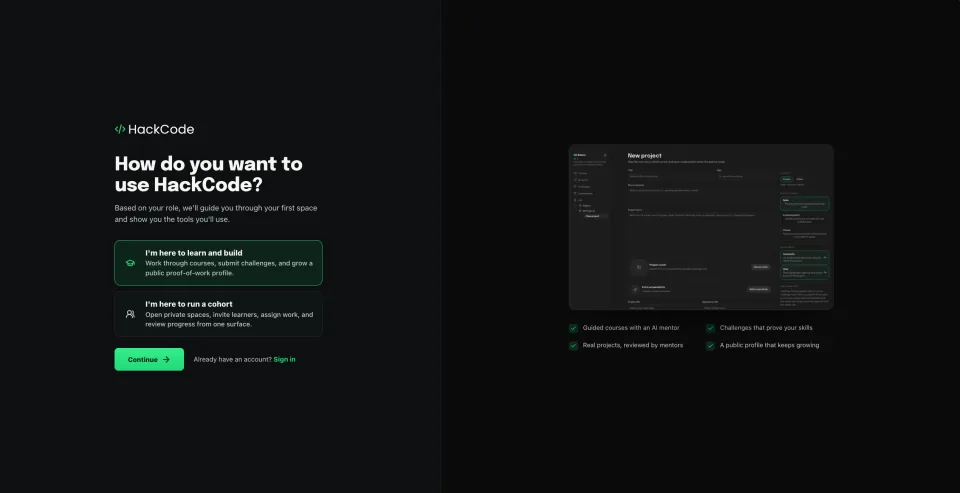 HackCode learner and mentor onboarding